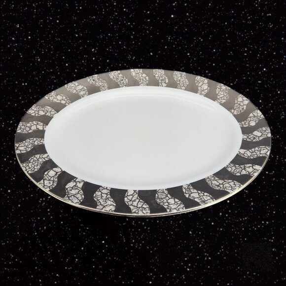 Michael Wainwright Pottery Large Platter Tray Dish Crackled Silver White Ceramic - Picture 9 of 10